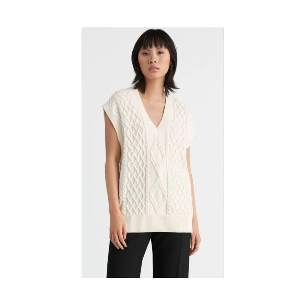& Other Stories Oversized Cable Knit Sweater Vest‎ Women Sz XS Ivory Stockholm